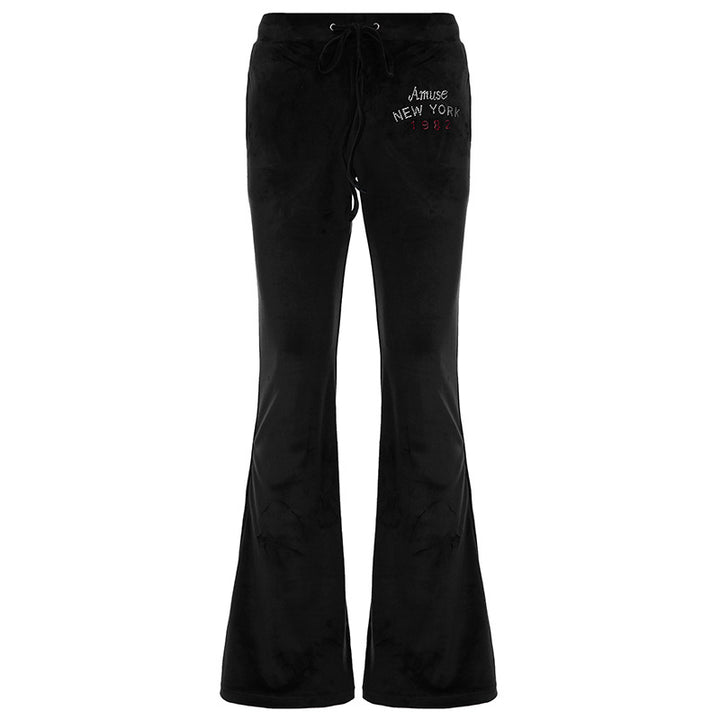Damen nan weite Velours-Loungehose mit Tunnelzugbund, Kordelzug und dezenter Logo-Stickerei Echo Archiv