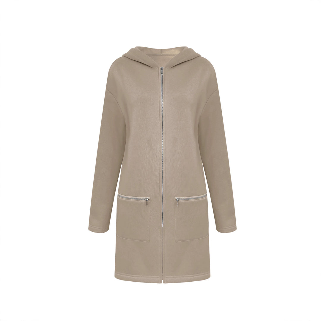 Damen Longline Oversize-Jacke mit durchgehendem Reißverschluss und Zipper-Taschen – Célinea