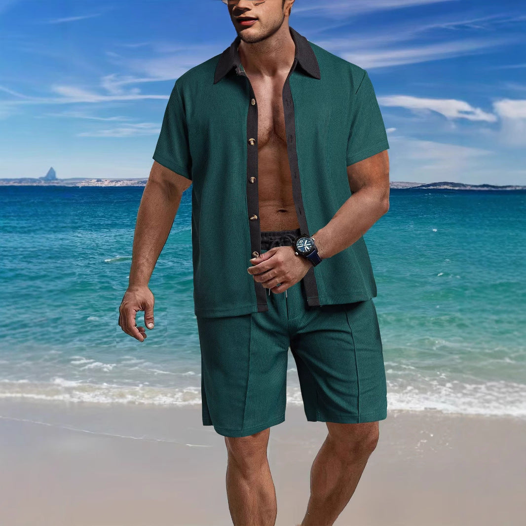Herren lässiges Strandset mit atmungsaktivem Kurzarmhemd und bequemen Shorts Echoarchiv