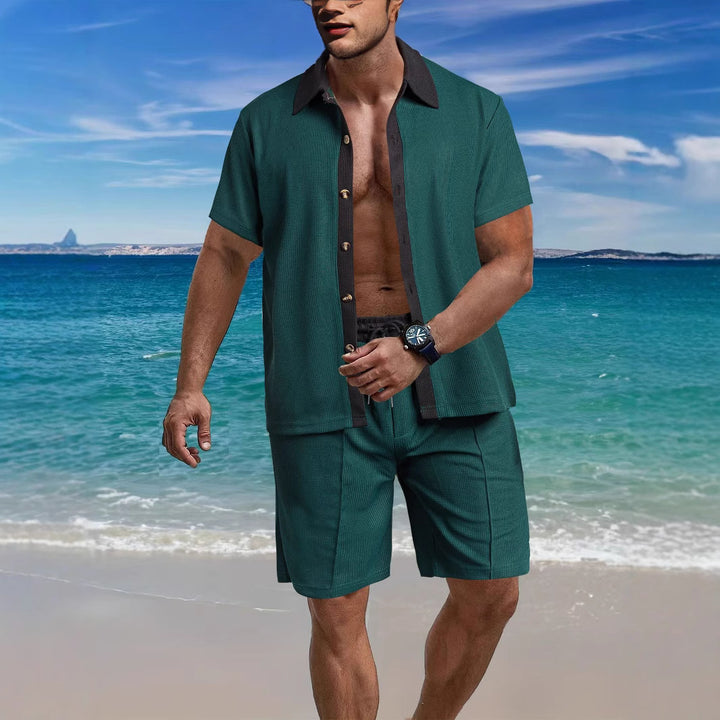 Herren lässiges Strandset mit atmungsaktivem Kurzarmhemd und bequemen Shorts Echoarchiv