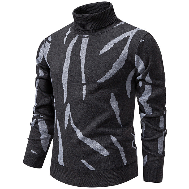 Herren Strukturierter Rollkragenpullover mit abstraktem Jacquardmuster und gerippten Abschlüssen Echo Archiv
