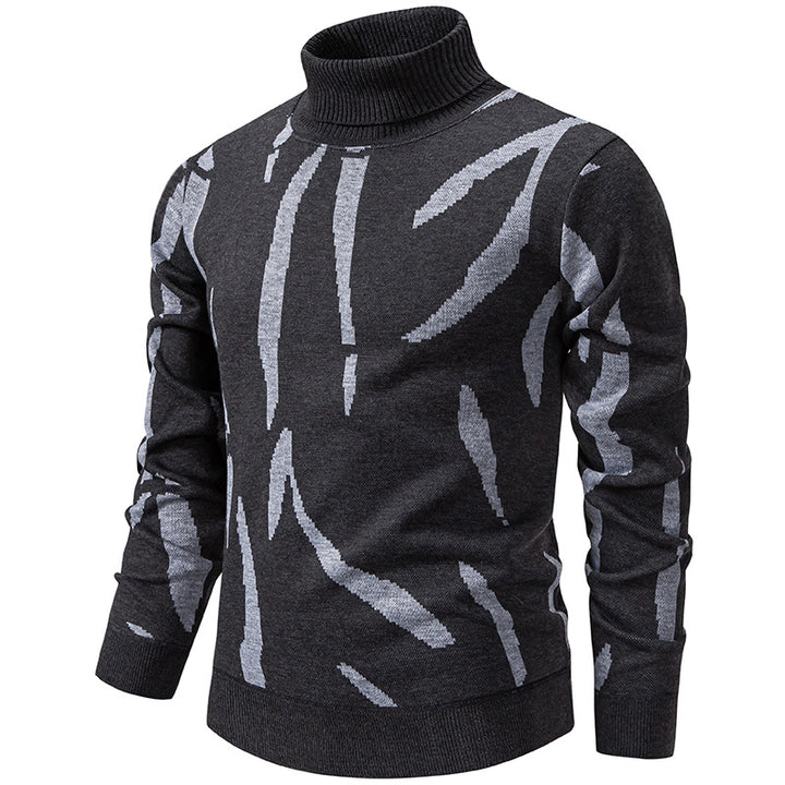 Herren Strukturierter Rollkragenpullover mit abstraktem Jacquardmuster und gerippten Abschlüssen Echo Archiv