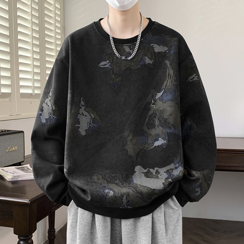 Herren Oversize-Sweatshirt mit abstraktem Marmor-Print und schwerer Baumwollmischung Echoarchiv