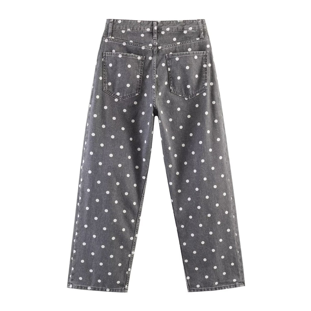 Damen Weite High-Waist-Jeans mit ganzflächigem Punktenmuster und geradem Bein Echo Archiv