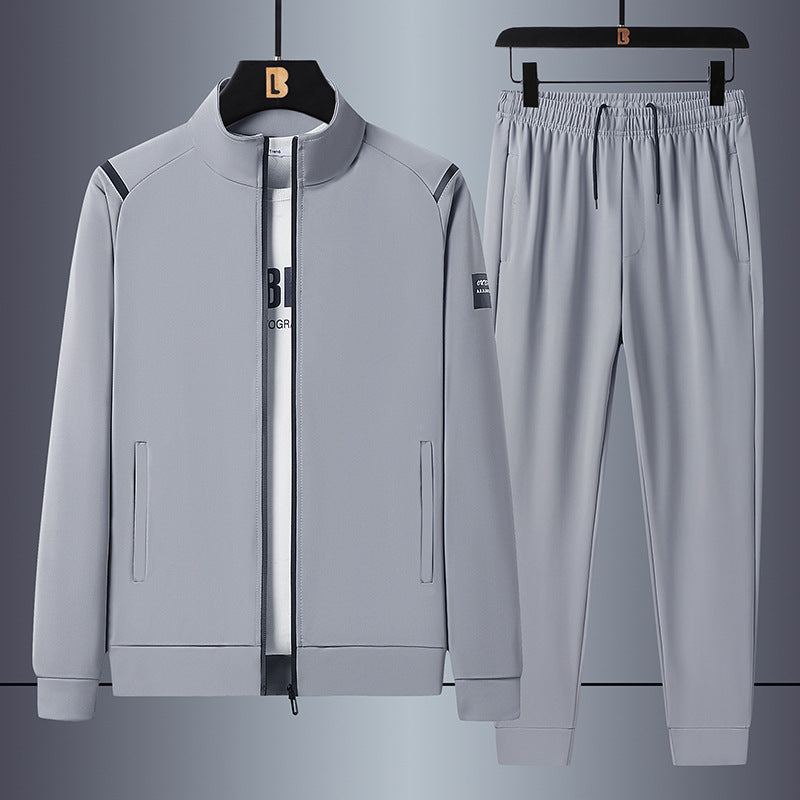 Herren lässiges Sporttrainingsset mit Stehkragen-Zip-Jacke und elastischen Kordelzug-Jogginghosen – Marzano