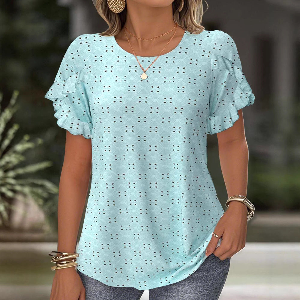 Damen nan Broderie-Anglaise-Bluse mit doppeltem Volantärmel und legerer Hüftlänge Echo Archiv