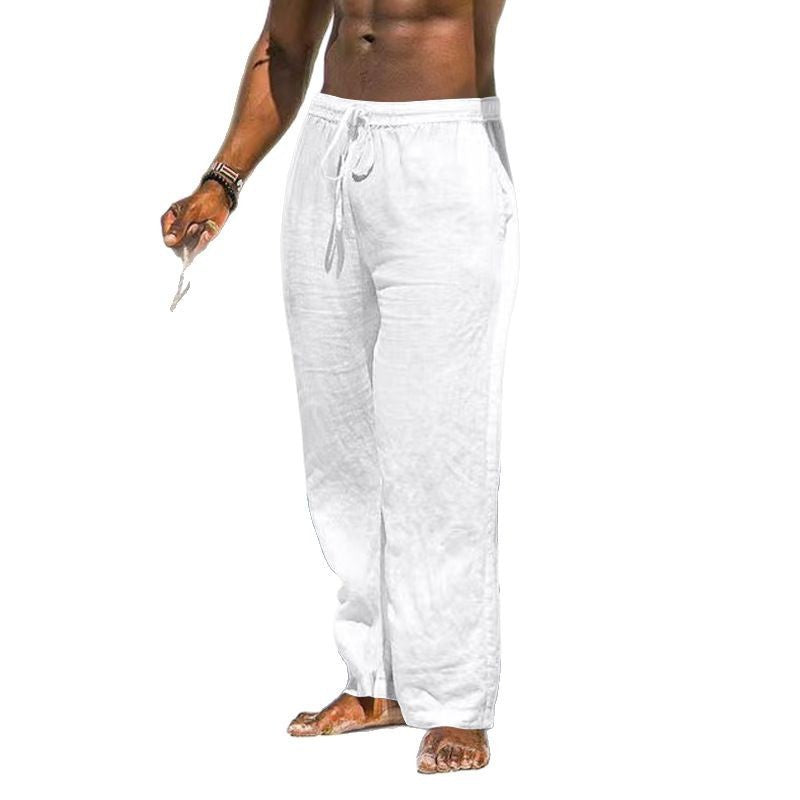 Herren nan entspannte Leinenhose mit elastischem Tunnelzug, geradem Bein und seitlichen Eingrifftaschen Echo Archiv