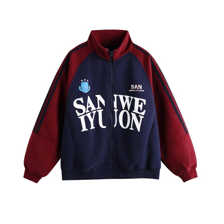 Unisex Oversize College-Trackjacke mit Stehkragen und Raglanärmeln Echoarchiv