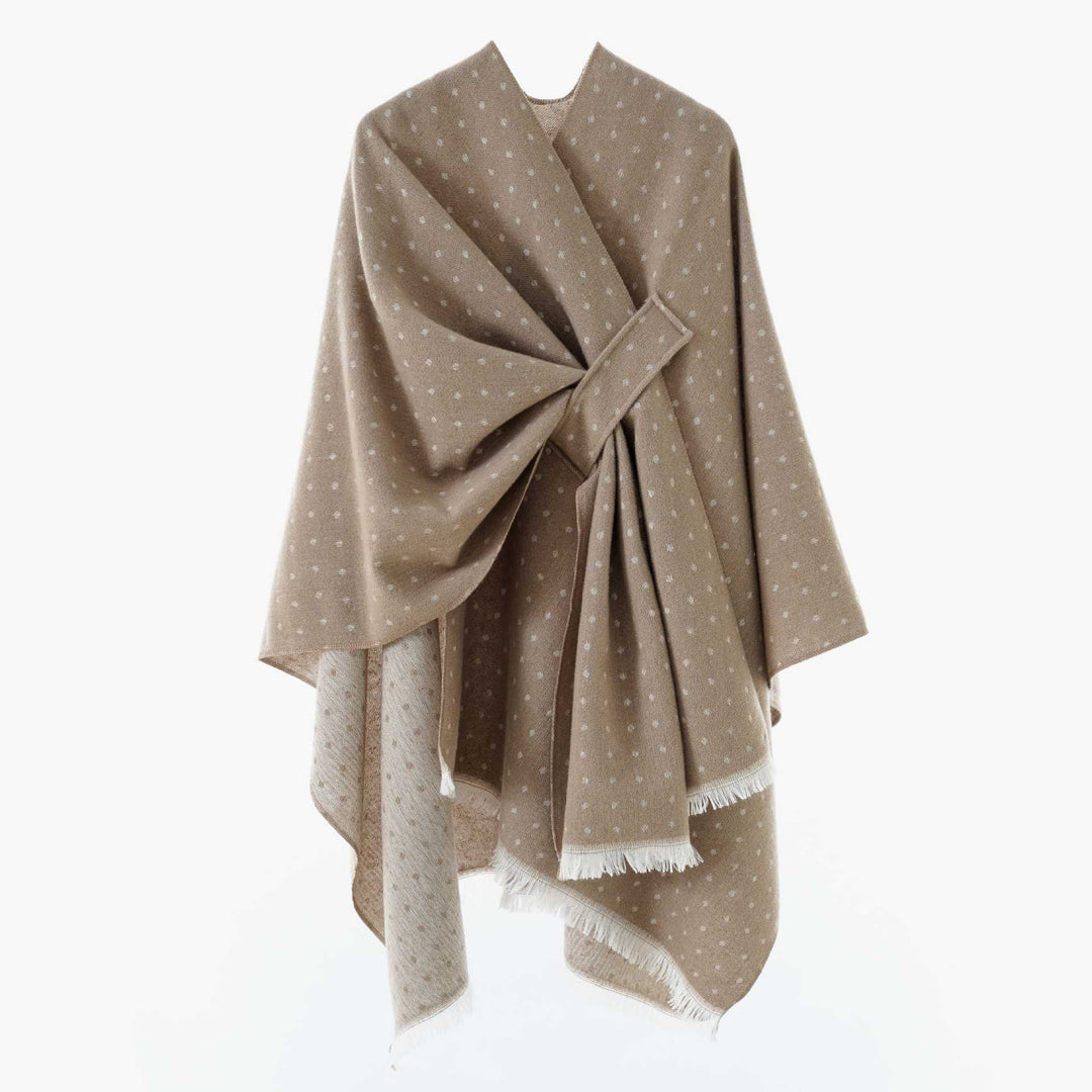 Damen Umlegbarer Wollmix-Poncho mit Hahnentritt-Jacquard und Bindegürtel Echo Archiv