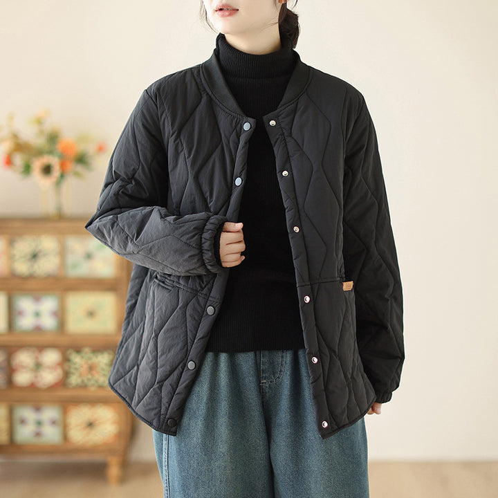 Damen leichte wattierte Übergangsjacke mit oversized Schnitt, elastischen Ärmelbündchen und verdeckter Druckknopfleiste – Célinea