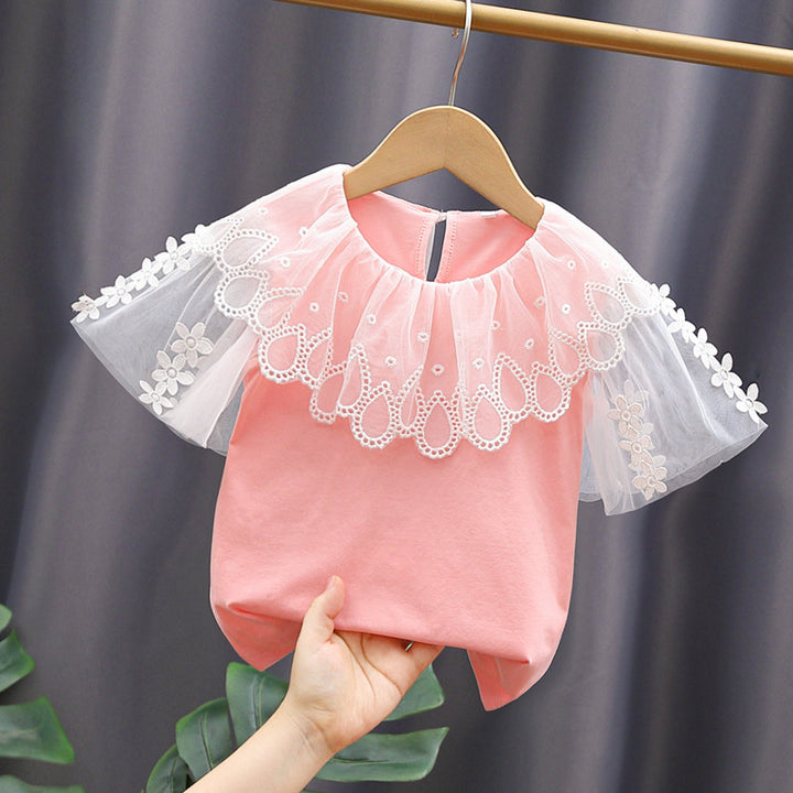 Mädchen Bluse mit Blumenstickerei und Tüllärmeln Echo Archiv