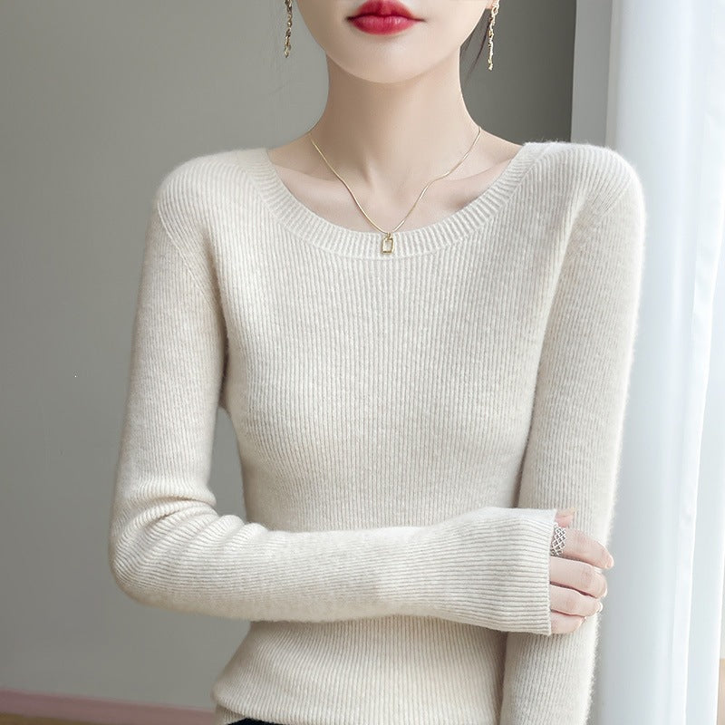 Damen Taillierter Rundhals-Pullover aus fein gerippter Kaschmir‑Optik Echoarchiv