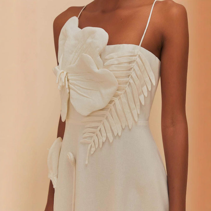 Damen Midi-Kleid mit kunstvollen Rüschendetails und verstellbaren Spaghettiträgern Echo Archiv