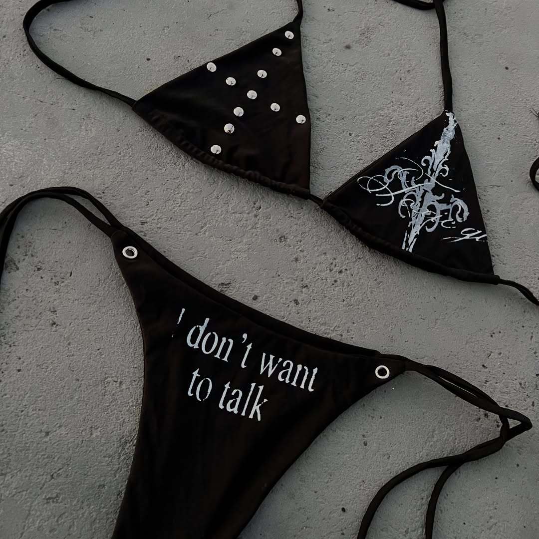 Damen Triangle-Bikini mit einzigartigem Schriftzug und Glitzerelementen Echo Archiv