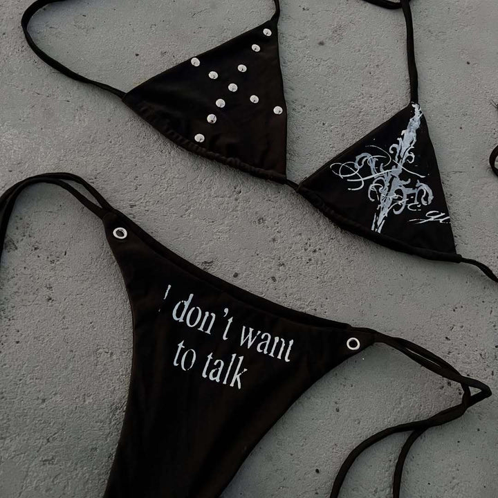 Damen Triangle-Bikini mit einzigartigem Schriftzug und Glitzerelementen Echo Archiv