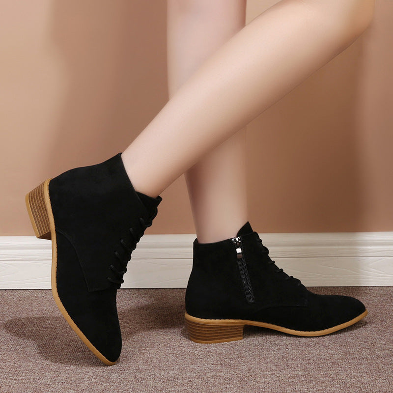 Damen Schnür-Ankleboots aus Veloursleder mit niedrigem Blockabsatz Echo Archiv