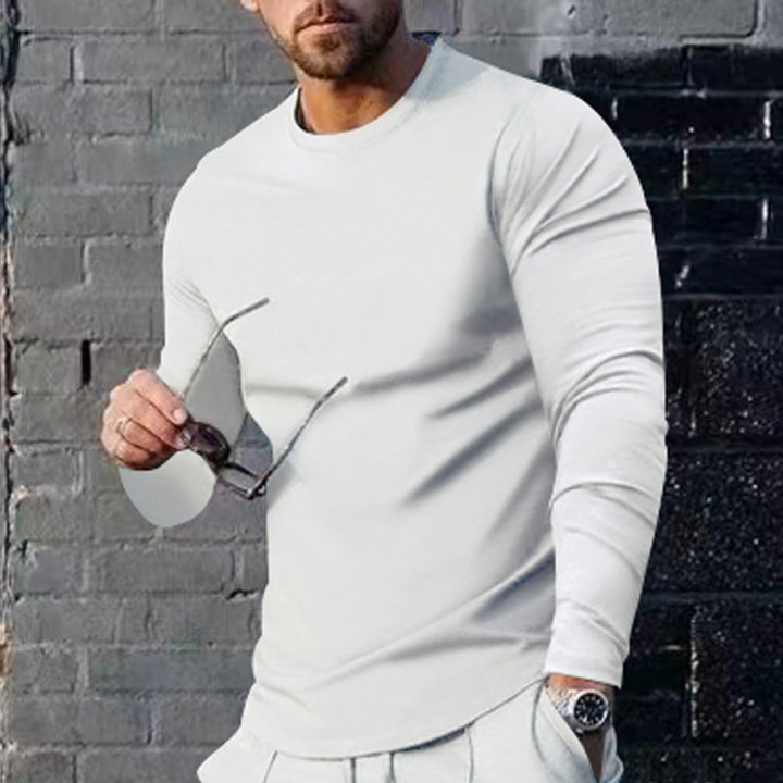 Herren nan schmal geschnittenes Langarmshirt mit Rundhalsausschnitt elastischem Baumwollstretch und verlängertem Saum Echo Archiv
