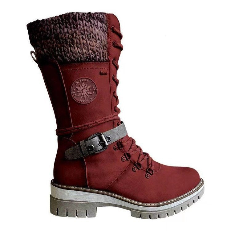 Damen nan hoher Schnürstiefel mit Strickbündchen, robuster Profilsohle und seitlichem Reißverschluss Echo Archiv