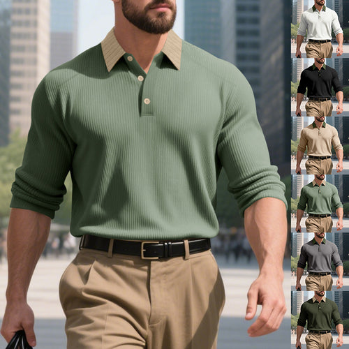 Herren Langarmpoloshirt mit strukturiertem Kragen und dekorativem Knopfverschluss Echoarchiv