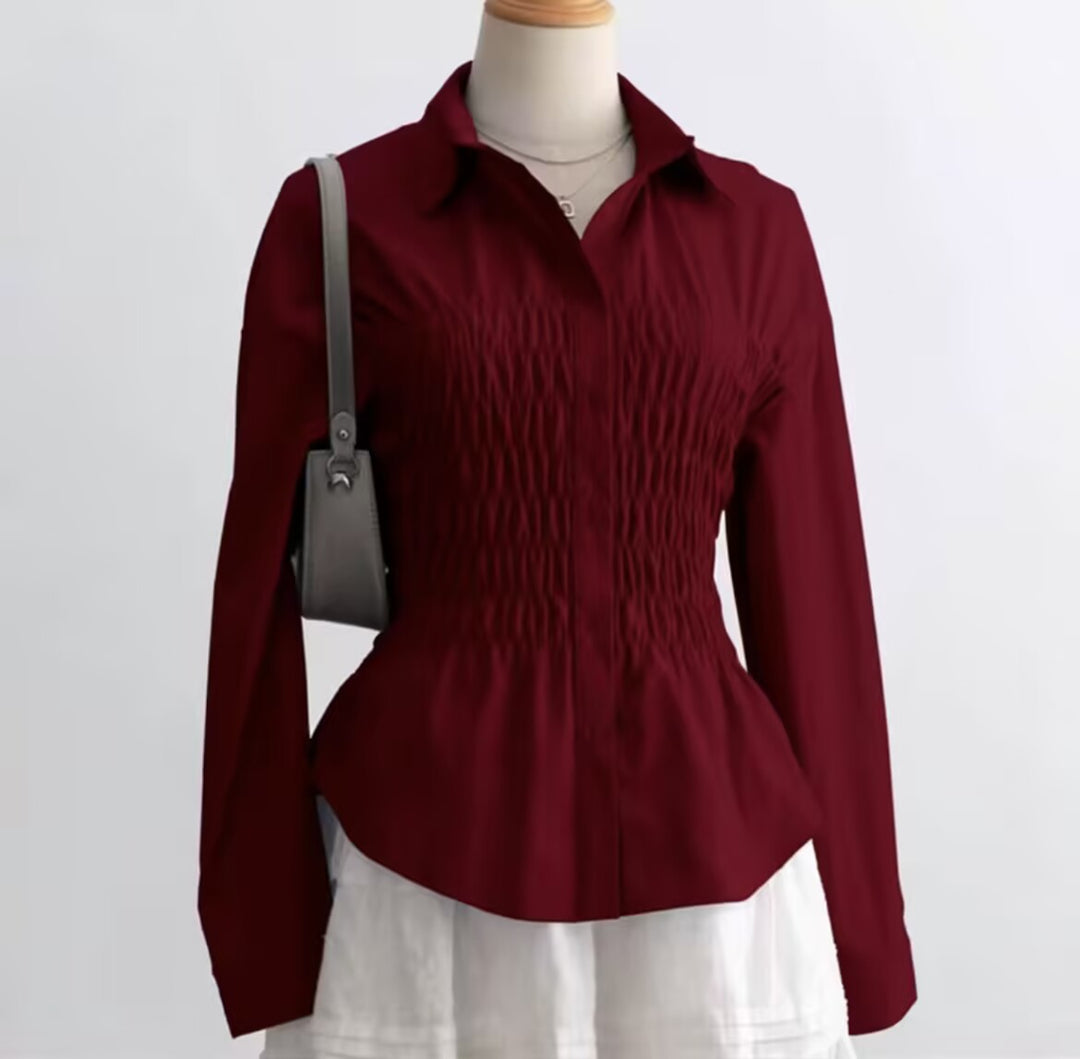 Damen nan taillierte Hemdbluse mit geraffter Brustpartie und Schößchen Echo Archiv