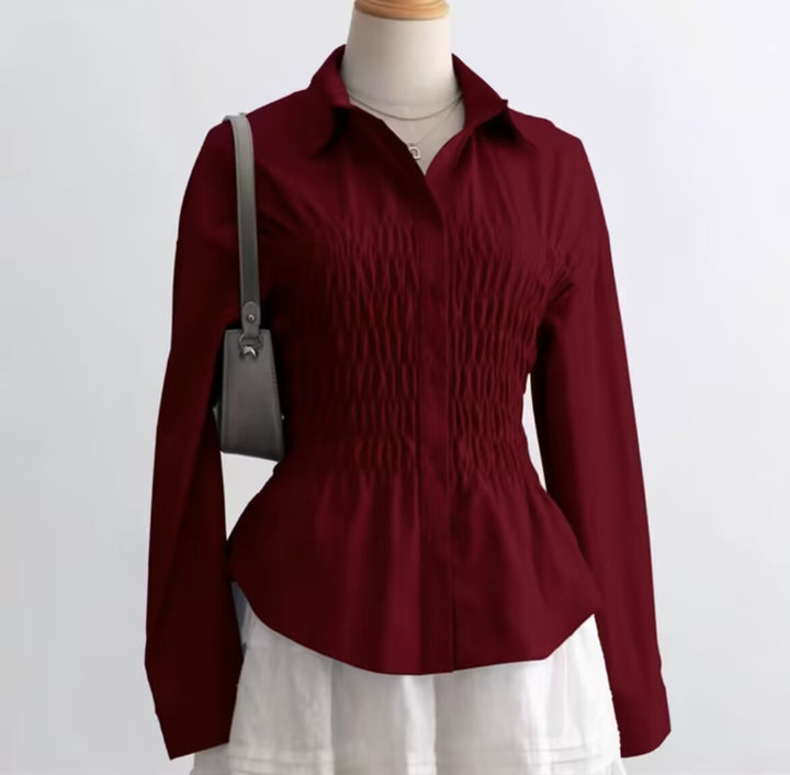 Damen nan taillierte Hemdbluse mit geraffter Brustpartie und Schößchen Echo Archiv