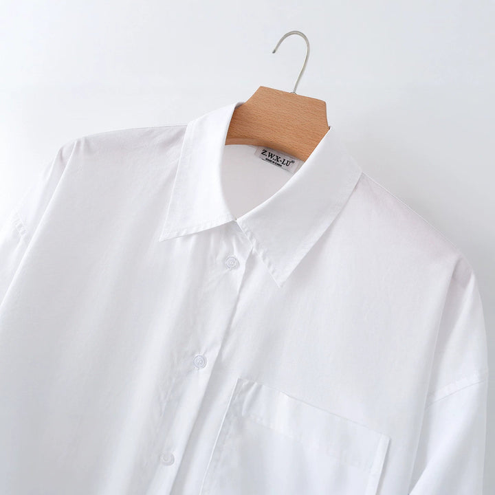 Damen Oversize-Basics-Bluse mit kastiger Silhouette, Hemdkragen und Brusttasche Echo Archiv