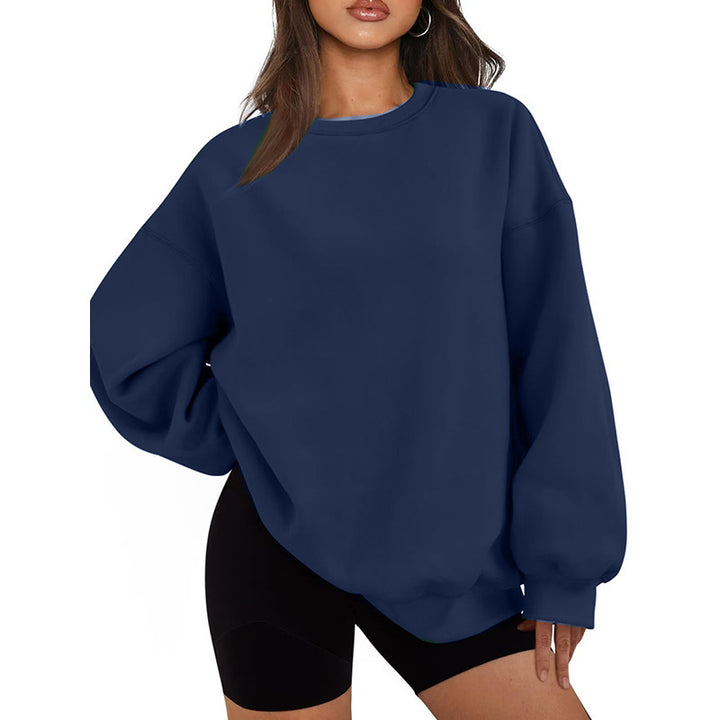 Damen Oversized Rundhals-Sweatshirt mit überschnittener Schulter, weichem Fleece-Innenfutter und gerippten Bündchen – Avérine