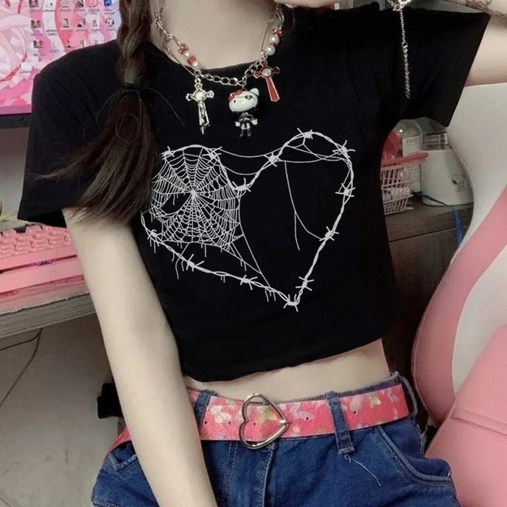 Damen Kurzarm T-Shirt mit aufgedrucktem Lippenmotiv Echo Archiv