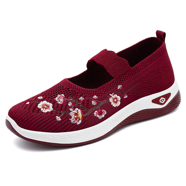 Damen nan bestickter Komfort-Ballerina mit elastischem Mary-Jane-Riemen, atmungsaktivem Strickoberteil und stoßdämpfender EVA-Keilsohle Echo Archiv