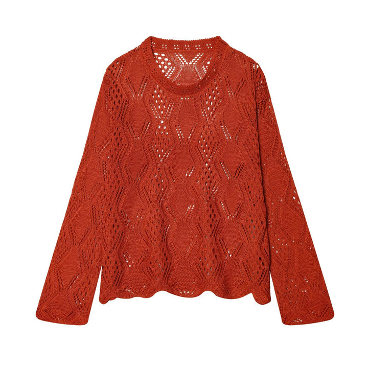Damen Lochstrick-Pullover mit Zopfmuster und geschwungenem Saum Echo Archiv