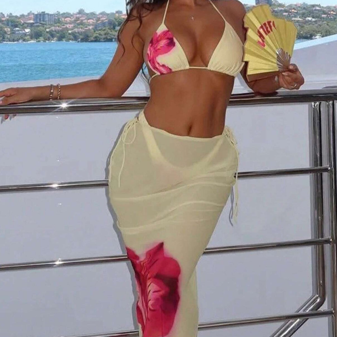 Damen Triangel-Bikini mit elegantem Wickelrock und tierischem Muster Echo Archiv
