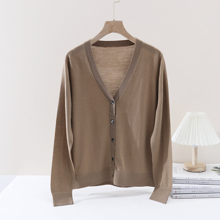 Damen Feiner V‑Ausschnitt-Cardigan aus leichtem Feinstrick mit Knopfleiste Echo Archiv