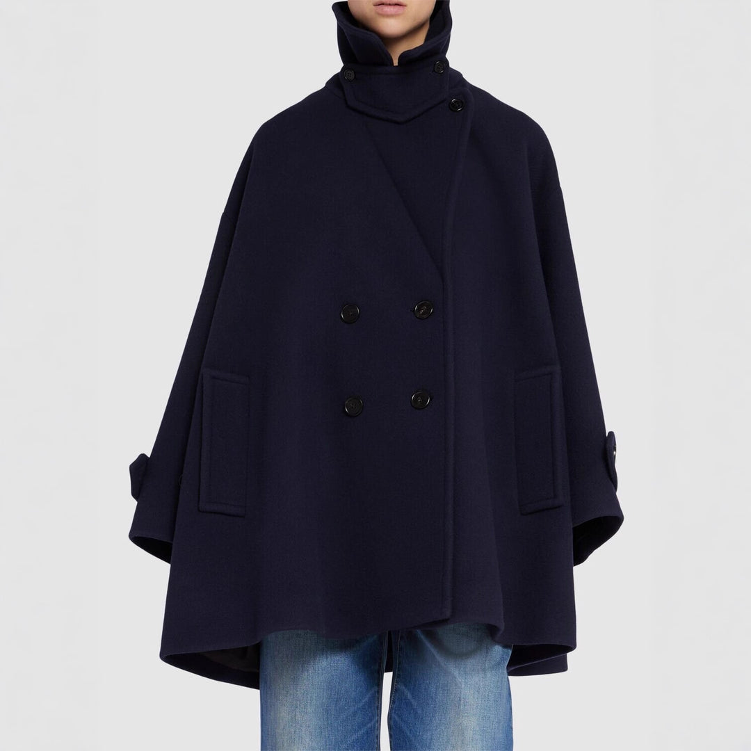 Damen Oversize-Cape-Mantel mit Doppelreiher und weitem Revers Echoarchiv