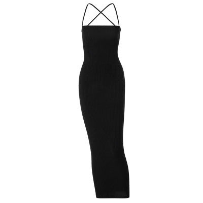 Damen Langarm Strickkleid mit überkreuzten Trägern Echo Archiv
