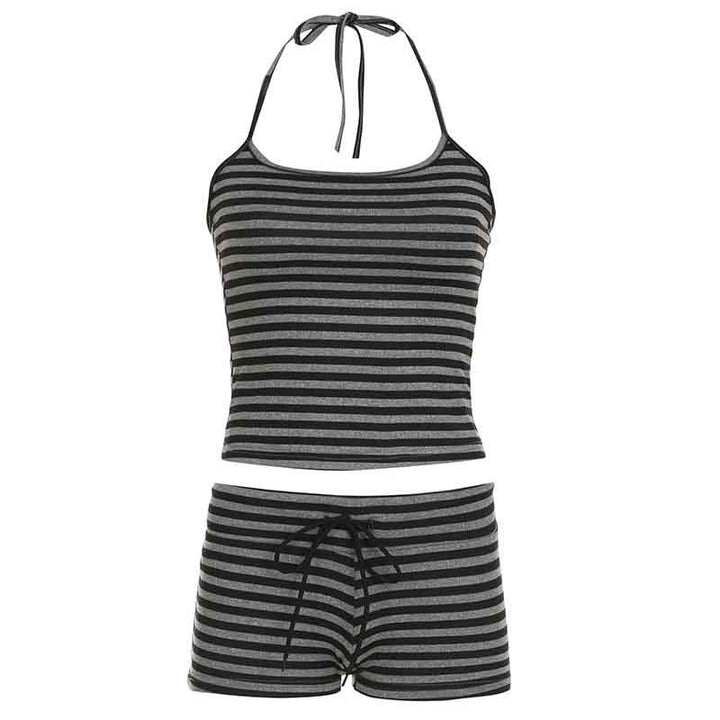 Damen gestreiftes Sportoberteil und Shorts Set Echo Archiv