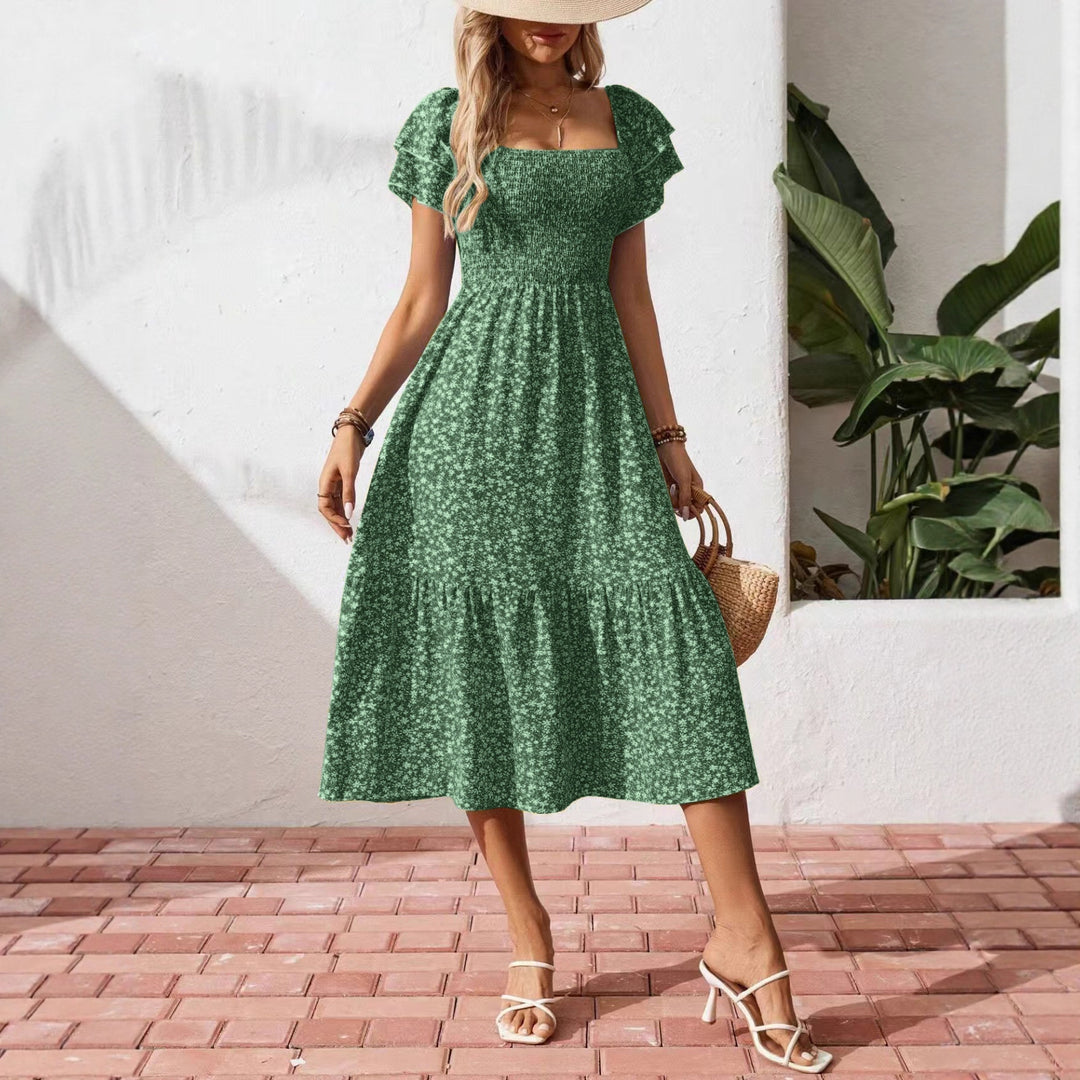 Damen Off-Shoulder Maxikleid mit floralen Mustern und elastischem Oberteil Echo Archiv