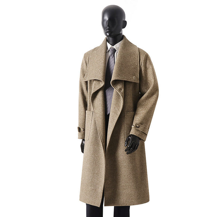 Herren Eleganter Langmantel aus Wollmix mit großzügigem Schalkragen und Krempelmanschetten Echoarchiv