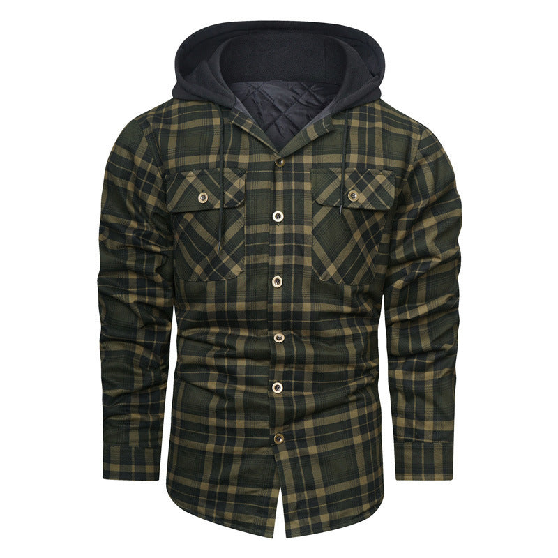 Herren kariertes Overshirt-Hemdjacke mit wattierter Kapuze und Brustpattentaschen – Taviero