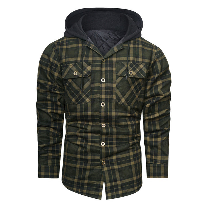 Herren kariertes Overshirt-Hemdjacke mit wattierter Kapuze und Brustpattentaschen – Taviero