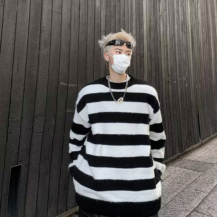 Herren modischer Strickpullover mit lässigem Streifenmuster und Oversized-Schnitt Echoarchiv