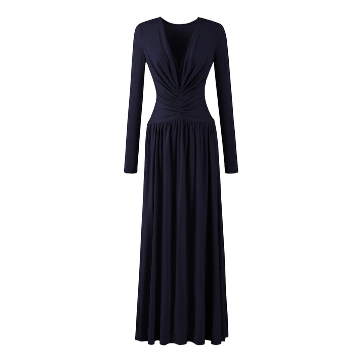 Damen Maxikleid mit gerafftem Wickeloberteil, tiefem V‑Ausschnitt und Spitzenbesatz Echoarchiv