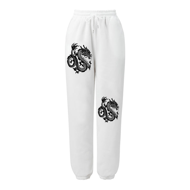 Damen weite Jogginghose hochgeschnitten mit seitlichem Statementprint und elastischem Bund – Avélisse
