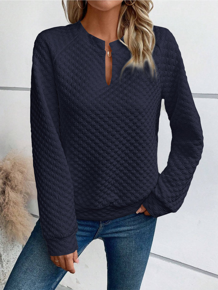 Damen Gesteppter Kuschel-Pullover mit Schlitzkragen Echoarchiv
