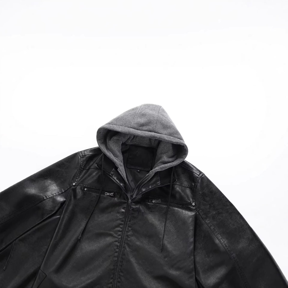 Herren Modische Kunstlederjacke mit abnehmbarer Kapuze Echo Archiv