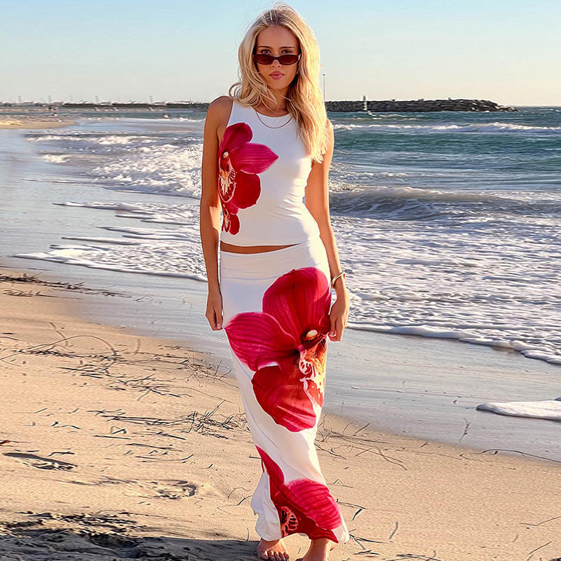 Damen Maxikleid mit floralem Design und figurbetontem Schnitt Echo Archiv
