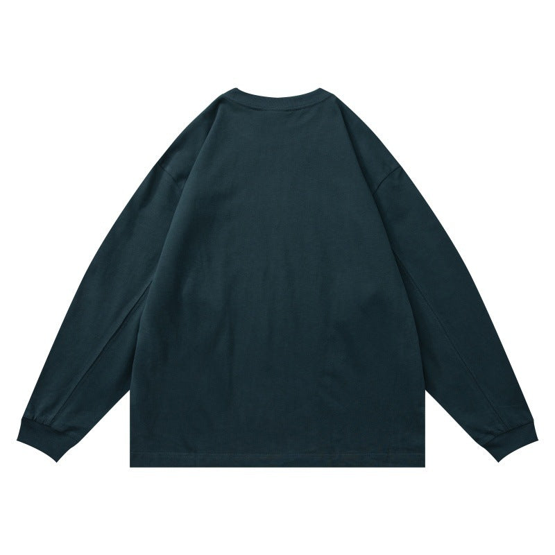 Unisex Oversize-Langarmshirt aus Baumwollmix mit geripptem Rundhals und dezenter Brustapplikation Echoarchiv