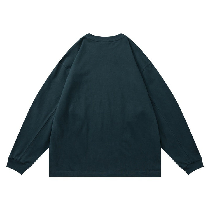 Unisex Oversize-Langarmshirt aus Baumwollmix mit geripptem Rundhals und dezenter Brustapplikation Echoarchiv