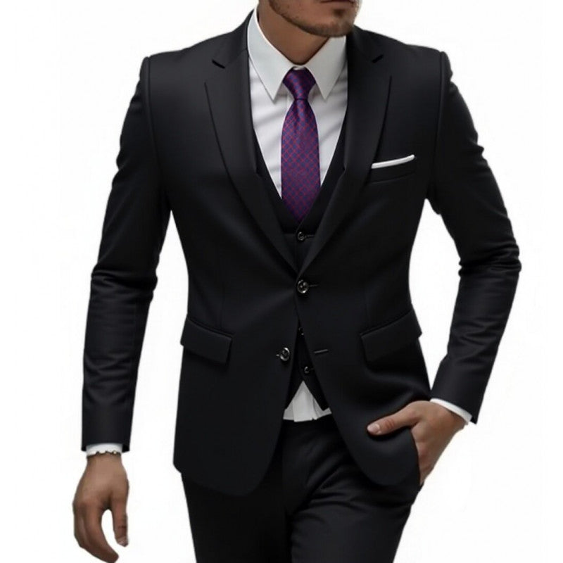 Herren Eleganter taillierter dreiteiliger Anzug mit Weste und leichtem Stretch Echo Archiv