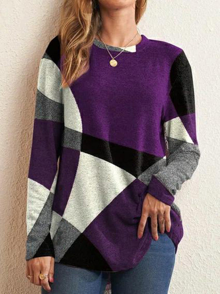 Damen Geometrischer Übergroßer Strickpullover mit Knopfdetails an der Seite Echoarchiv