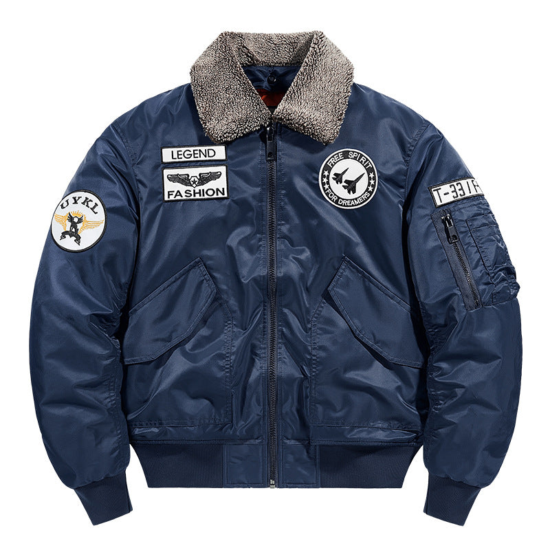 Herren -isolierte Pilot-Aviator-Bomberjacke mit Kunstschaffellkragen, Patches, Applikationen und einer Utility-Tasche am Ärmel Echo Archiv